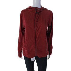 Calme Womens Stretch Two Pocket Long Sleeve Zip Up Hoodie Red Size L